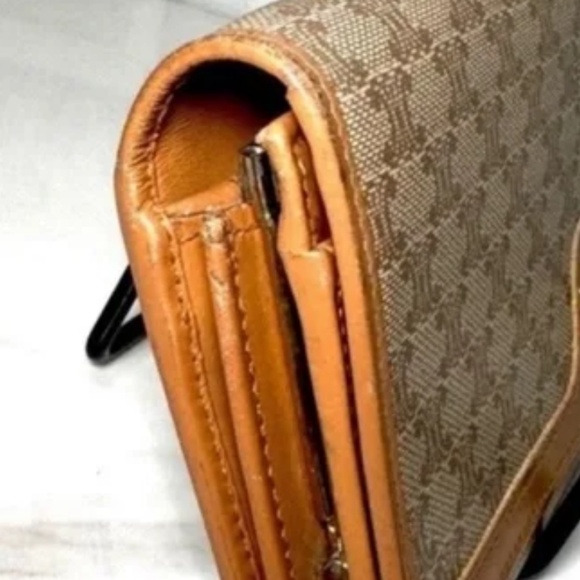 CELINE Tan Kisslock Long Wallet Macadam Print Leather Coated Canvas beige lux - Picture 7 of 16